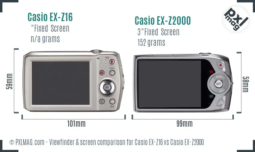 Casio EX-Z16 vs Casio EX-Z2000 Screen and Viewfinder comparison