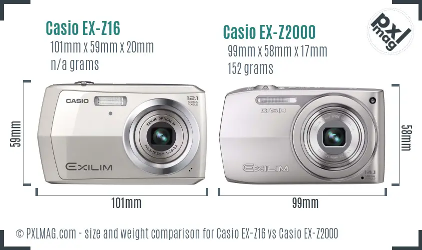 Casio EX-Z16 vs Casio EX-Z2000 size comparison