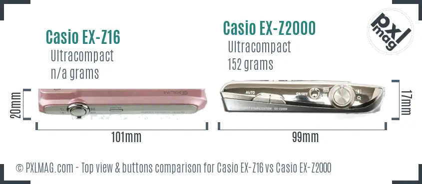 Casio EX-Z16 vs Casio EX-Z2000 top view buttons comparison
