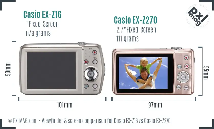 Casio EX-Z16 vs Casio EX-Z270 Screen and Viewfinder comparison