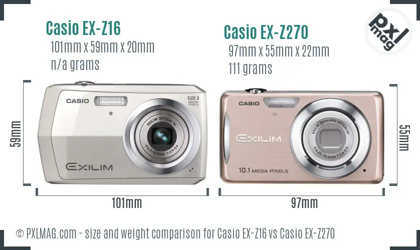 Casio EX-Z16 vs Casio EX-Z270 size comparison