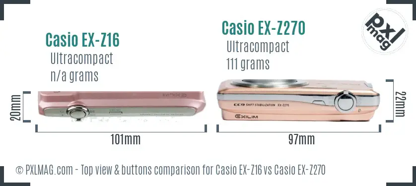 Casio EX-Z16 vs Casio EX-Z270 top view buttons comparison