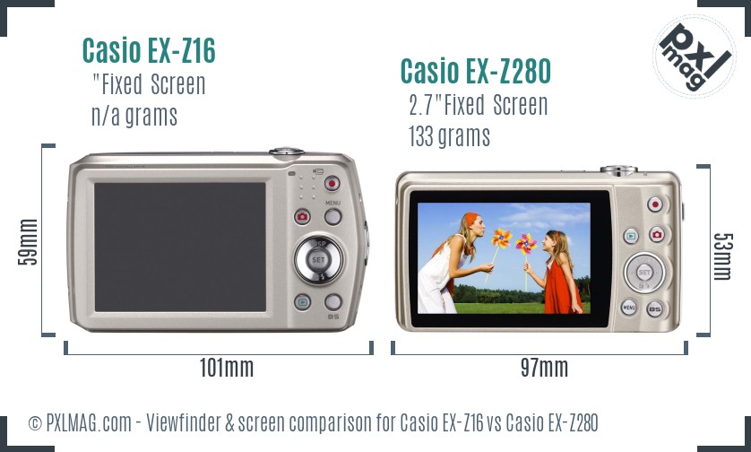 Casio EX-Z16 vs Casio EX-Z280 Screen and Viewfinder comparison