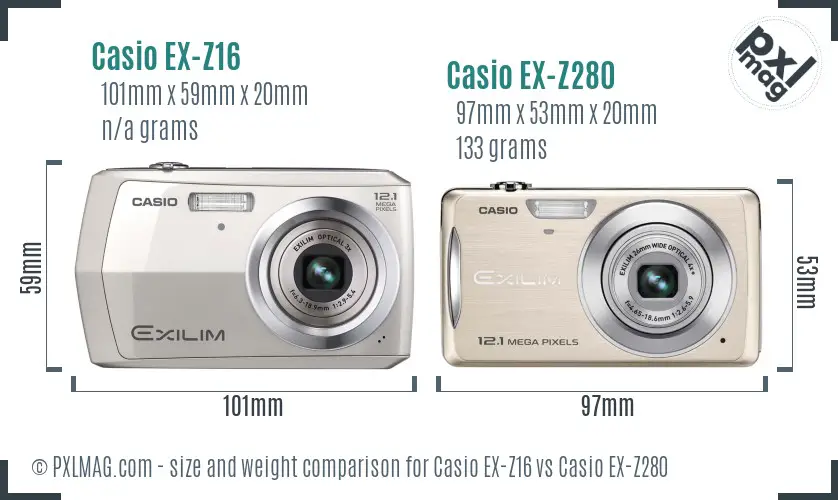 Casio EX-Z16 vs Casio EX-Z280 size comparison