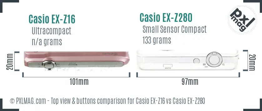 Casio EX-Z16 vs Casio EX-Z280 top view buttons comparison
