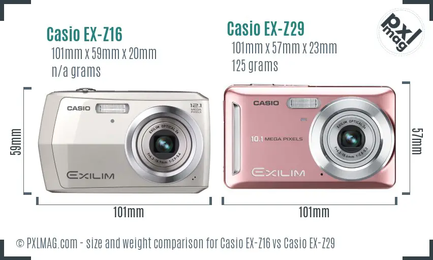 Casio EX-Z16 vs Casio EX-Z29 size comparison