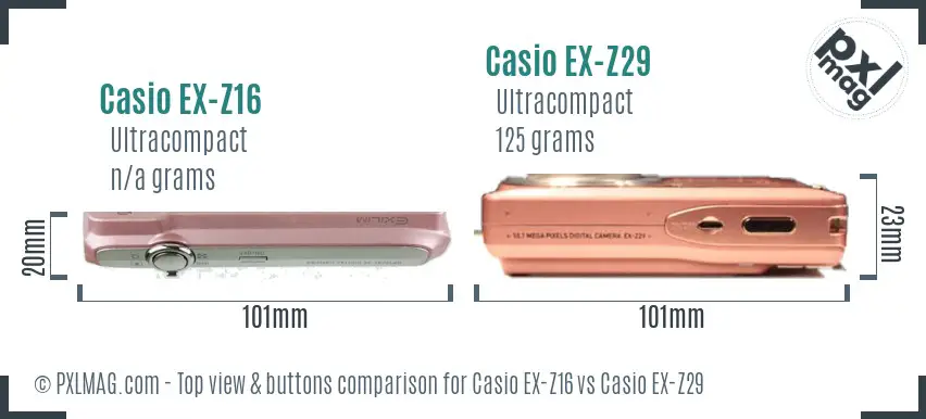 Casio EX-Z16 vs Casio EX-Z29 top view buttons comparison