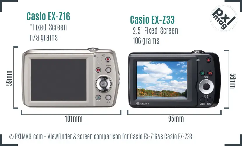 Casio EX-Z16 vs Casio EX-Z33 Screen and Viewfinder comparison Casio EX-Z16 vs Casio EX-Z33 Screen and Viewfinder comparison