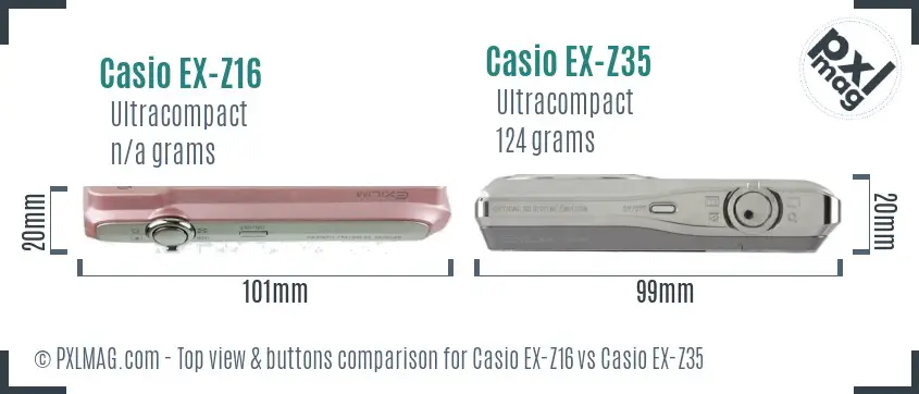 Casio EX-Z16 vs Casio EX-Z35 top view buttons comparison