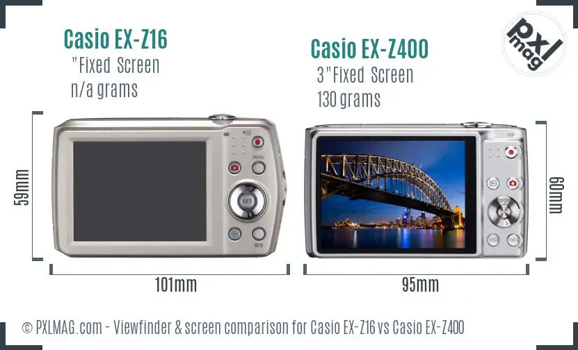 Casio EX-Z16 vs Casio EX-Z400 Screen and Viewfinder comparison
