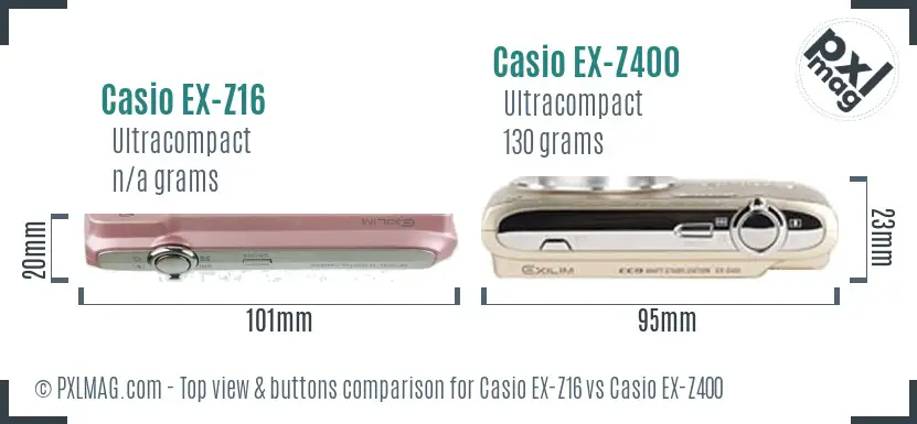 Casio EX-Z16 vs Casio EX-Z400 top view buttons comparison