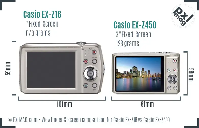 Casio EX-Z16 vs Casio EX-Z450 Screen and Viewfinder comparison Casio EX-Z16 vs Casio EX-Z450 Screen and Viewfinder comparison