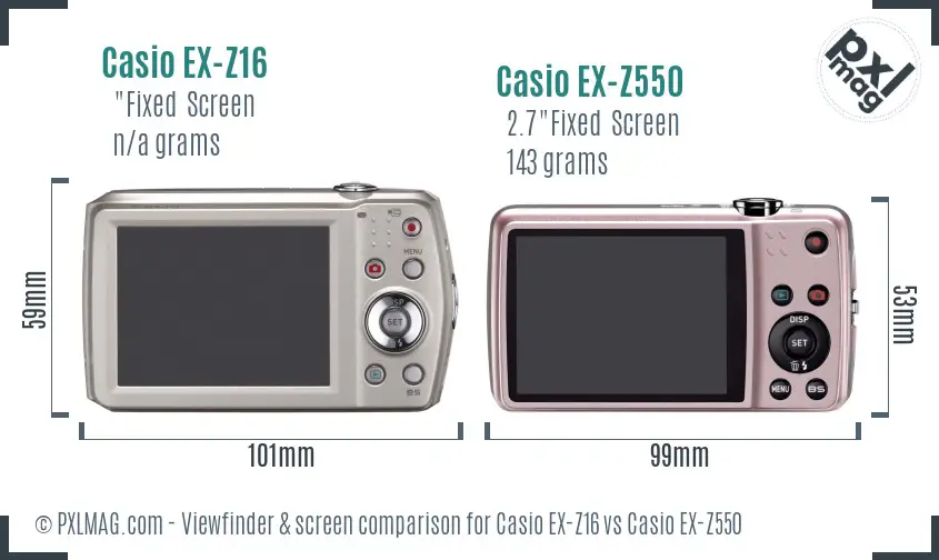 Casio EX-Z16 vs Casio EX-Z550 Screen and Viewfinder comparison