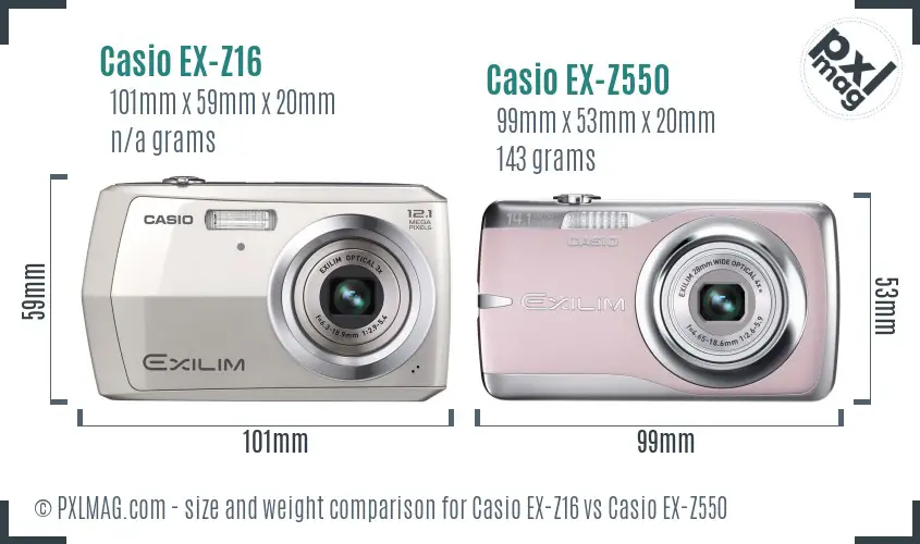 Casio EX-Z16 vs Casio EX-Z550 size comparison