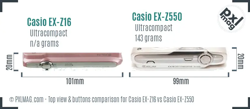 Casio EX-Z16 vs Casio EX-Z550 top view buttons comparison