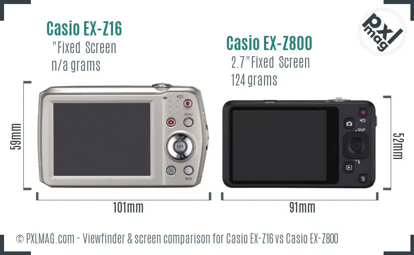 Casio EX-Z16 vs Casio EX-Z800 Screen and Viewfinder comparison
