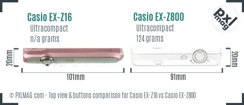 Casio EX-Z16 vs Casio EX-Z800 top view buttons comparison