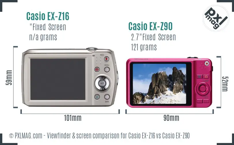 Casio EX-Z16 vs Casio EX-Z90 Screen and Viewfinder comparison