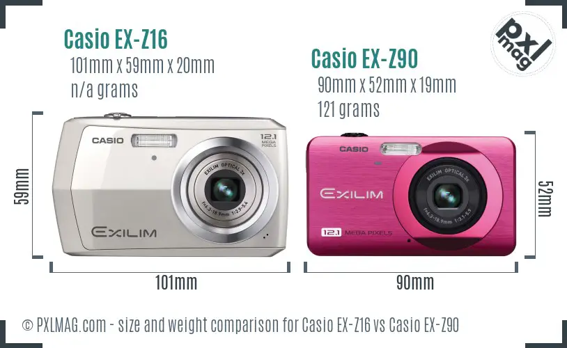 Casio EX-Z16 vs Casio EX-Z90 size comparison