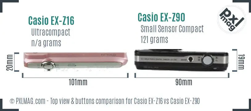 Casio EX-Z16 vs Casio EX-Z90 top view buttons comparison