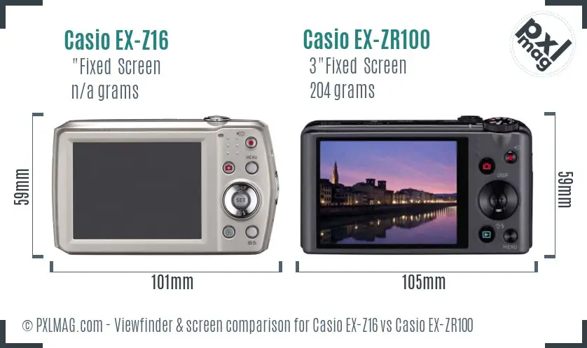 Casio EX-Z16 vs Casio EX-ZR100 Screen and Viewfinder comparison