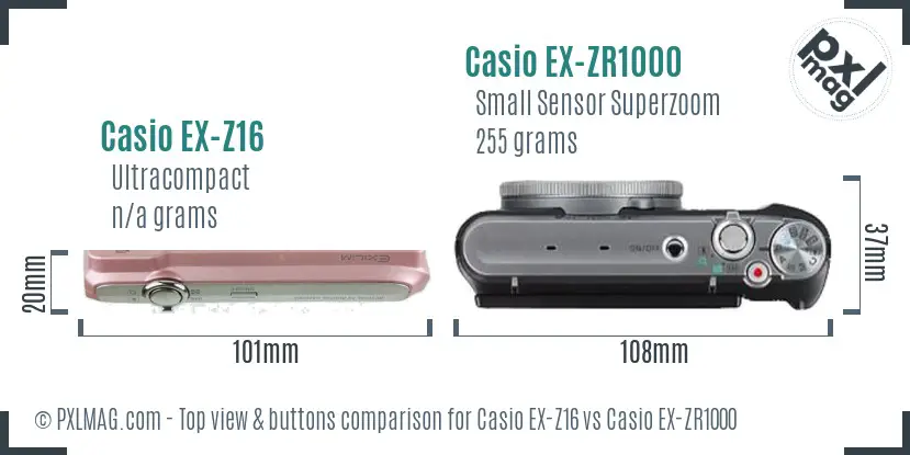 Casio EX-Z16 vs Casio EX-ZR1000 top view buttons comparison