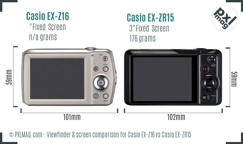 Casio EX-Z16 vs Casio EX-ZR15 Screen and Viewfinder comparison