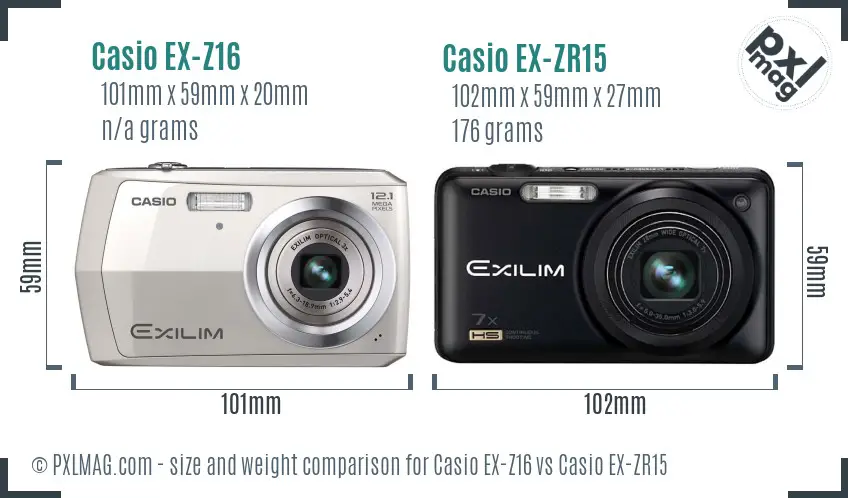 Casio EX-Z16 vs Casio EX-ZR15 size comparison