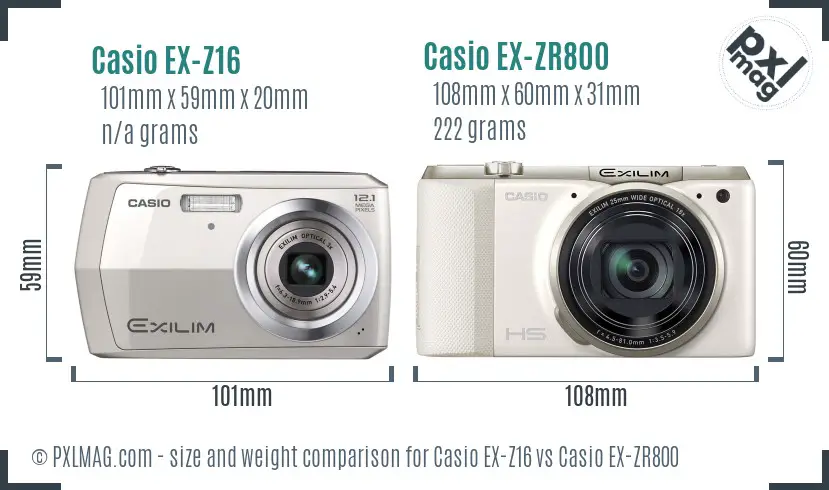 Casio EX-Z16 vs Casio EX-ZR800 size comparison