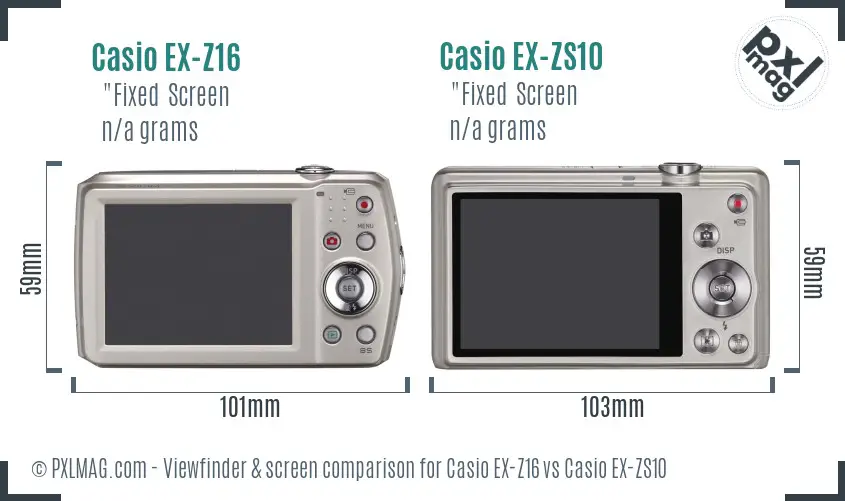Casio EX-Z16 vs Casio EX-ZS10 Screen and Viewfinder comparison