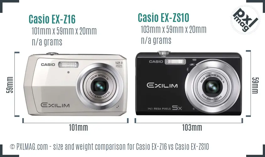 Casio EX-Z16 vs Casio EX-ZS10 size comparison