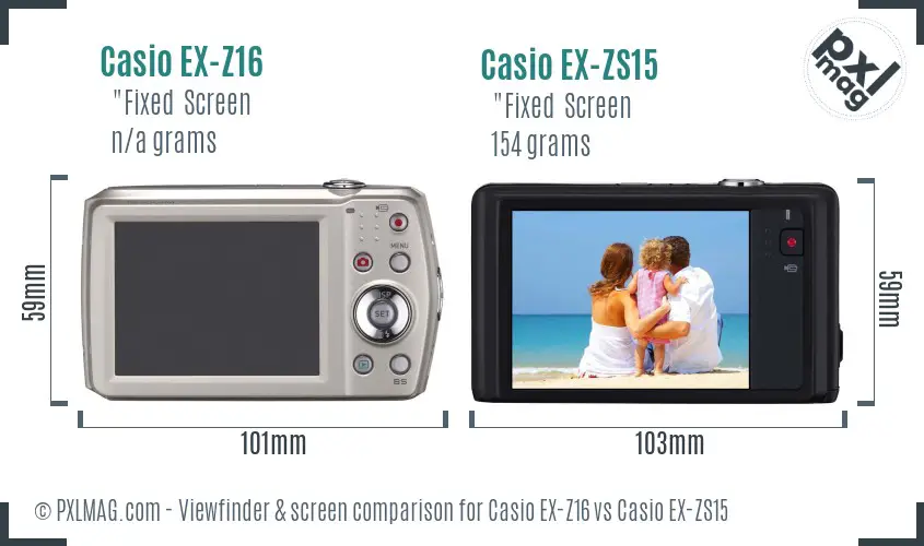 Casio EX-Z16 vs Casio EX-ZS15 Screen and Viewfinder comparison