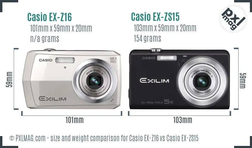 Casio EX-Z16 vs Casio EX-ZS15 size comparison