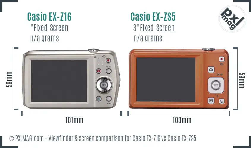 Casio EX-Z16 vs Casio EX-ZS5 Screen and Viewfinder comparison