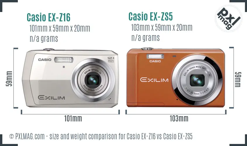 Casio EX-Z16 vs Casio EX-ZS5 size comparison
