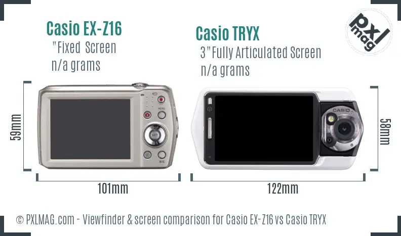 Casio EX-Z16 vs Casio TRYX Screen and Viewfinder comparison