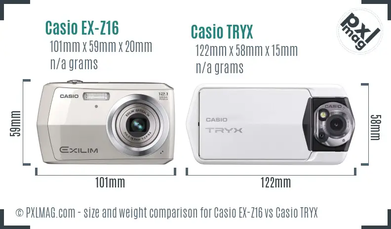 Casio EX-Z16 vs Casio TRYX size comparison
