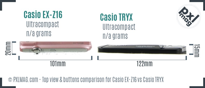 Casio EX-Z16 vs Casio TRYX top view buttons comparison