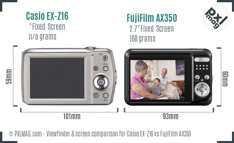 Casio EX-Z16 vs FujiFilm AX350 Screen and Viewfinder comparison Casio EX-Z16 vs FujiFilm AX350 Screen and Viewfinder comparison