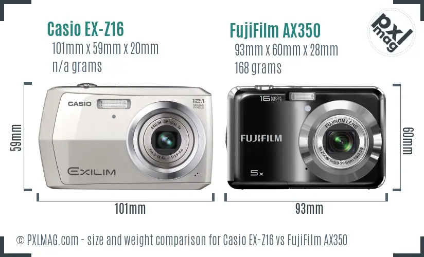 Casio EX-Z16 vs FujiFilm AX350 size comparison Casio EX-Z16 vs FujiFilm AX350 size comparison