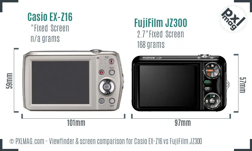 Casio EX-Z16 vs FujiFilm JZ300 Screen and Viewfinder comparison