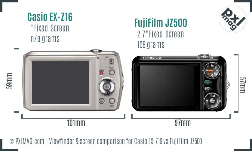 Casio EX-Z16 vs FujiFilm JZ500 Screen and Viewfinder comparison Casio EX-Z16 vs FujiFilm JZ500 Screen and Viewfinder comparison