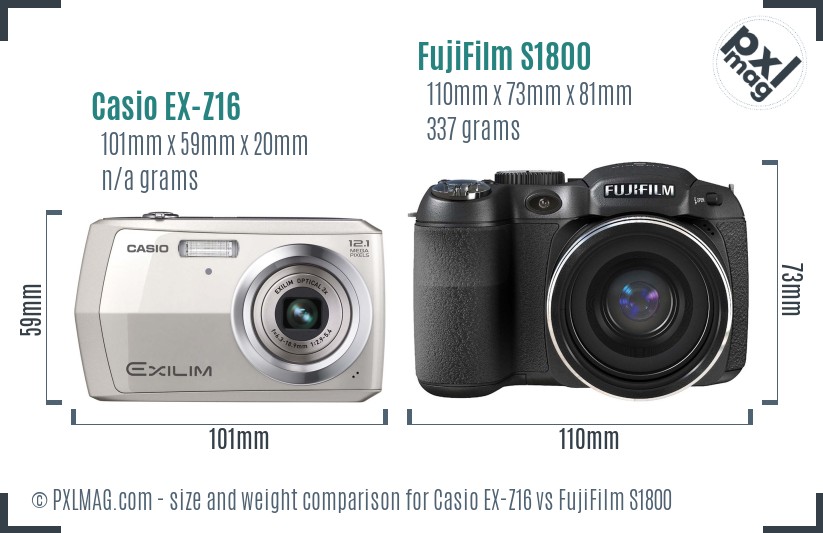 Casio EX-Z16 vs FujiFilm S1800 size comparison