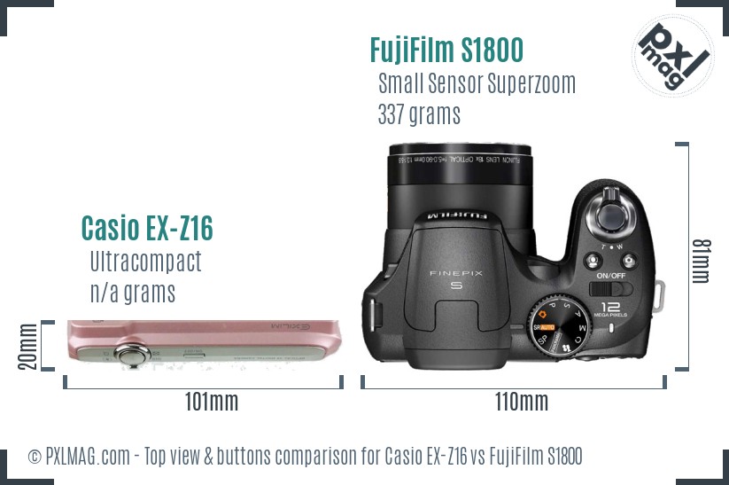 Casio EX-Z16 vs FujiFilm S1800 top view buttons comparison