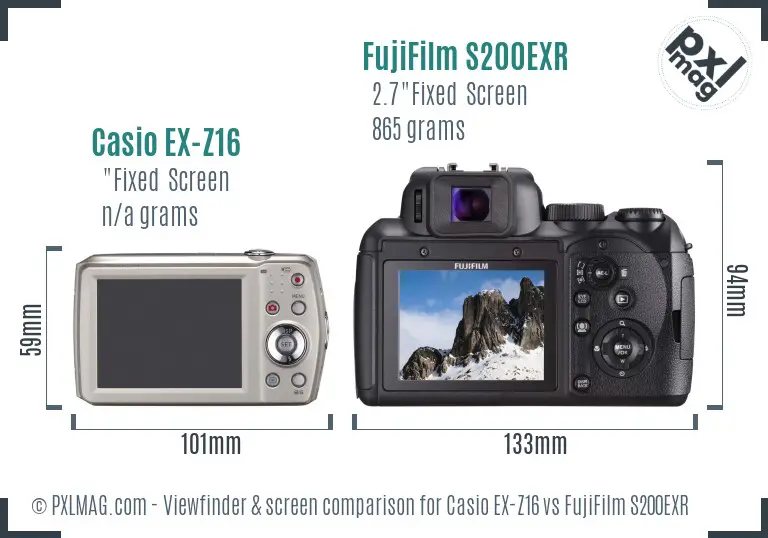 Casio EX-Z16 vs FujiFilm S200EXR Screen and Viewfinder comparison