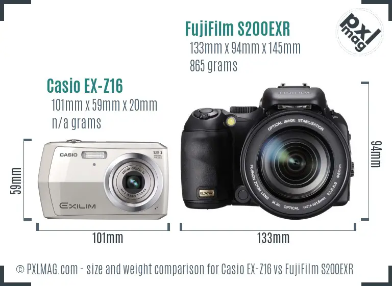 Casio EX-Z16 vs FujiFilm S200EXR size comparison