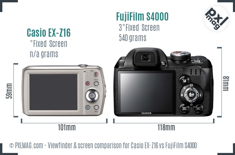 Casio EX-Z16 vs FujiFilm S4000 Screen and Viewfinder comparison