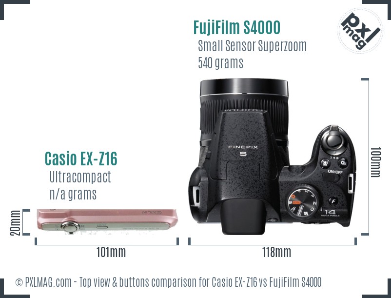 Casio EX-Z16 vs FujiFilm S4000 top view buttons comparison