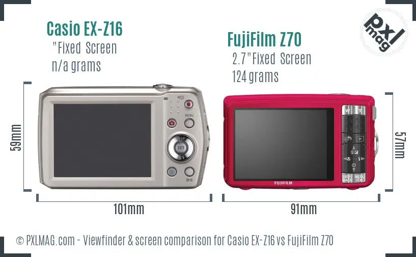 Casio EX-Z16 vs FujiFilm Z70 Screen and Viewfinder comparison