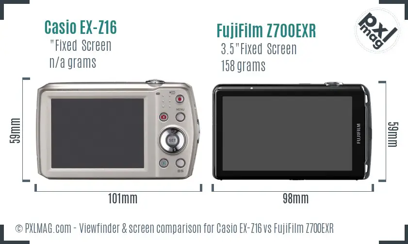 Casio EX-Z16 vs FujiFilm Z700EXR Screen and Viewfinder comparison Casio EX-Z16 vs FujiFilm Z700EXR Screen and Viewfinder comparison